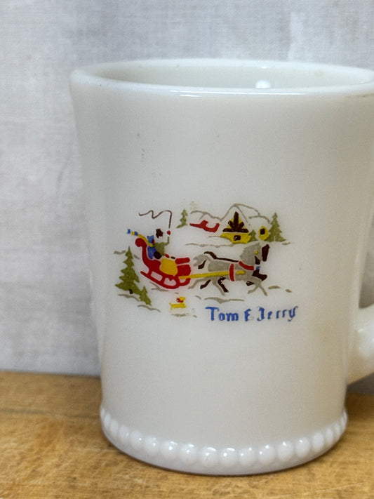 Vtg McKee Tom And Jerry Winter Sleigh Milk Glass Cup #1757
