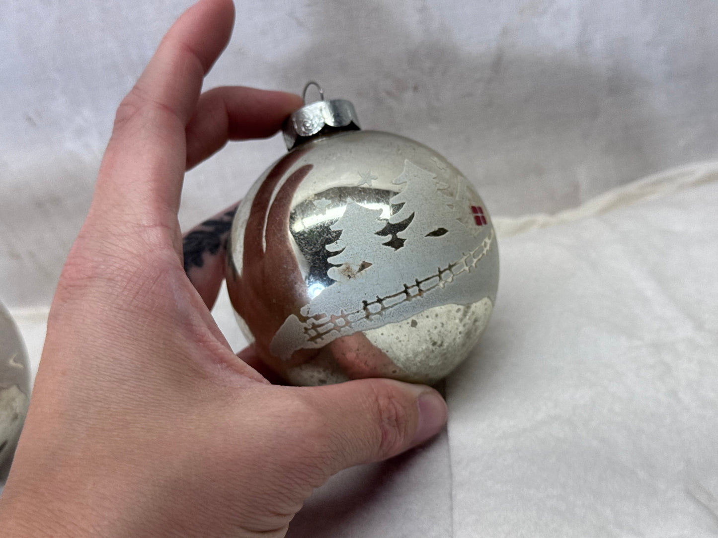 Vintage Shiny Brite Stencil House Glass Ornaments #2158