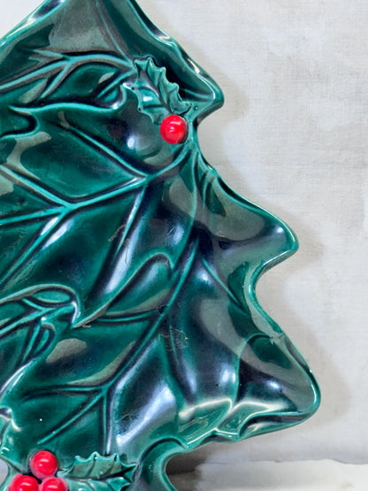 Vintage Lefton Japan Holly Berry Christmas Tray #1745