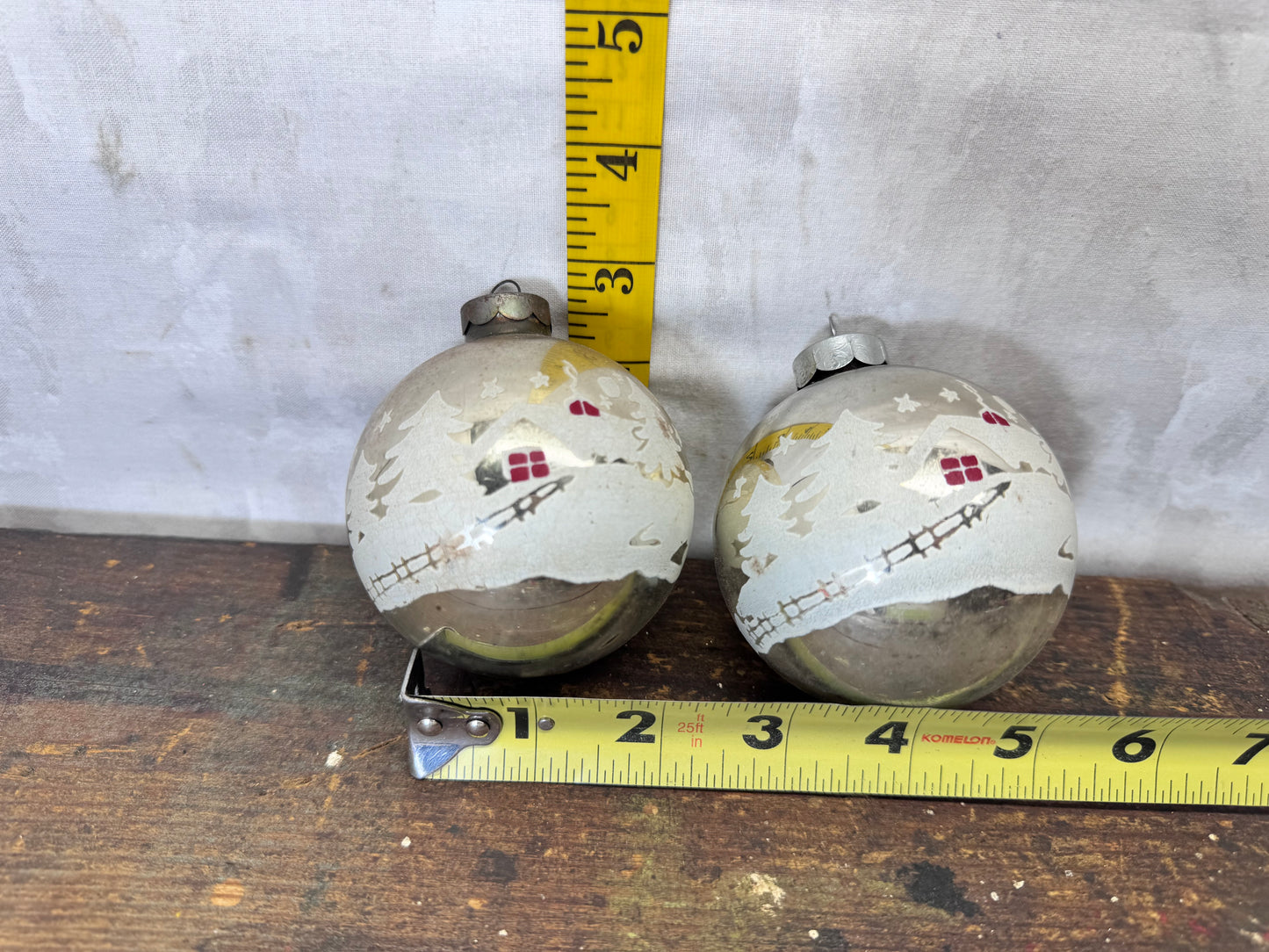 Vintage Shiny Brite Stencil House Glass Ornaments #2158