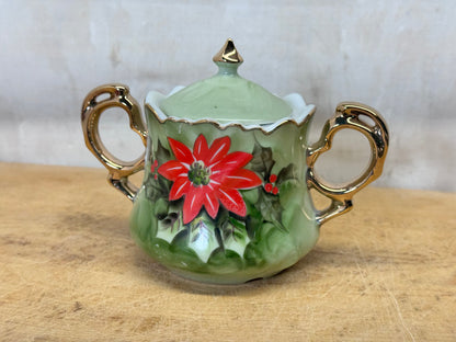 Lefton China Poinsettia Sugar Dish Vintage #1732