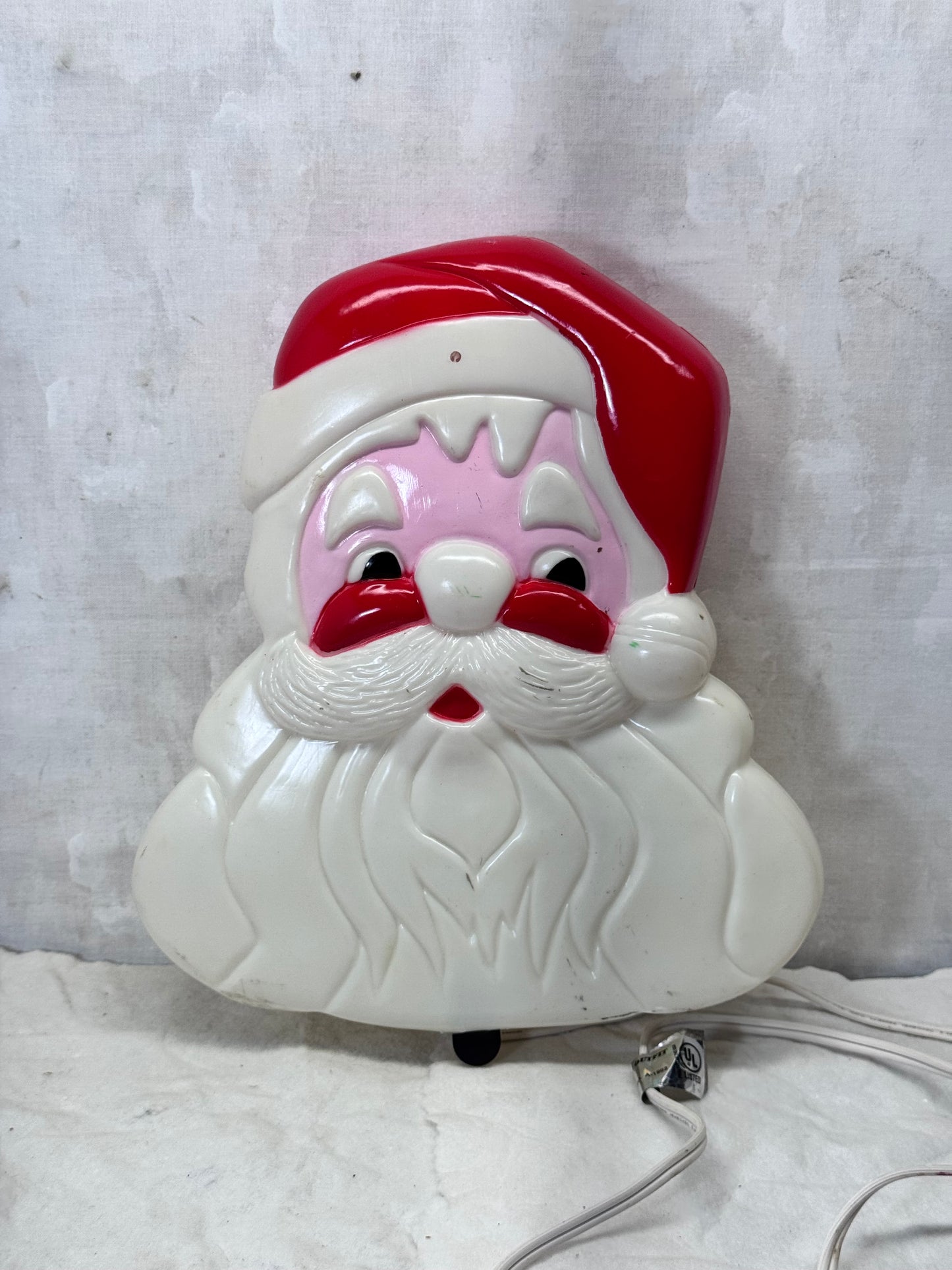 Christmas Light-Up Santa Face Double Sided Blow Mold Vtg #1733