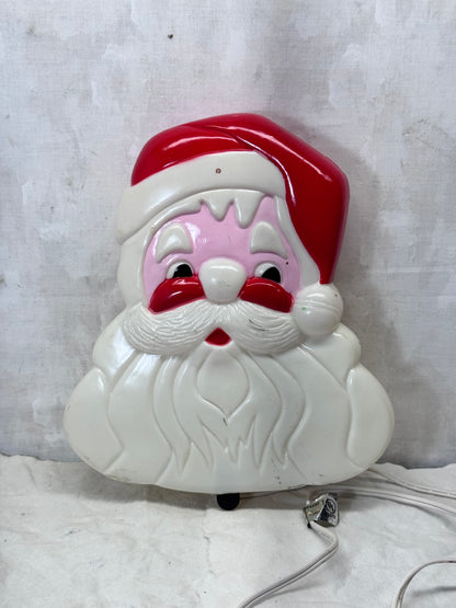 Christmas Light-Up Santa Face Double Sided Blow Mold Vtg #1733