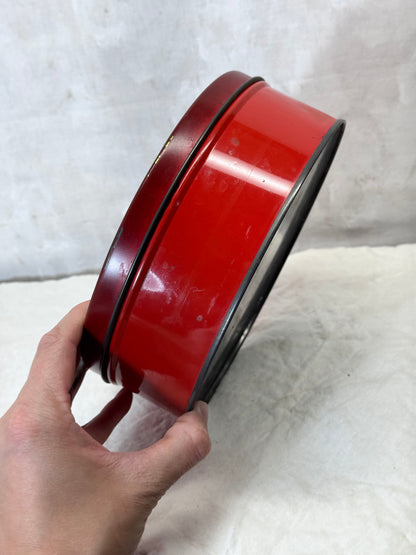 Santa’s Sleigh Christmas Tin Round Empty Vintage #1889