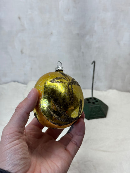 Gold Painted Vintage Christmas Ornament w/Mica #1791