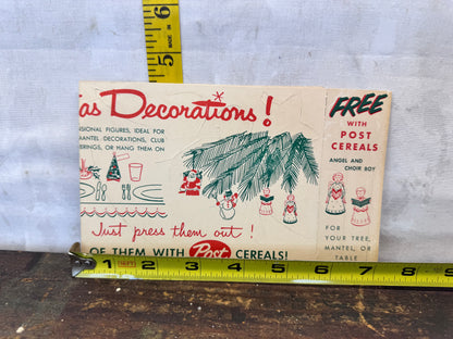 NOS Paper Christmas Cut-Outs Post Cereal Vtg #1628