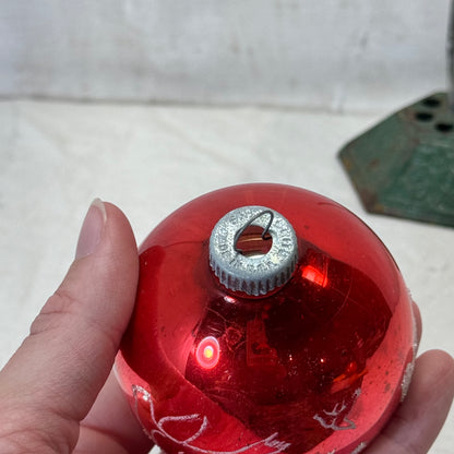 Red Stenciled Doves Glass Shiny Brite Ornament Vintage #2064