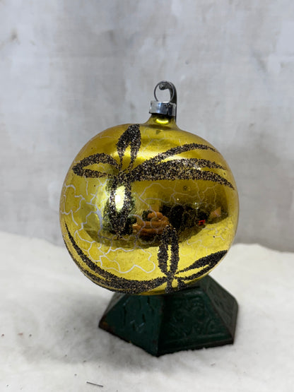 Gold Painted Vintage Christmas Ornament w/Mica #1791
