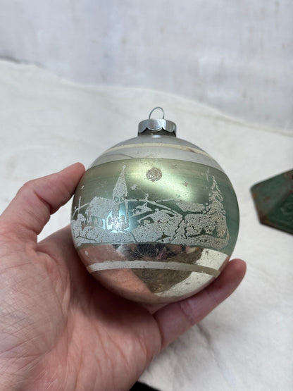 Vintage Glass Stenciled Scenic Ornament #2155