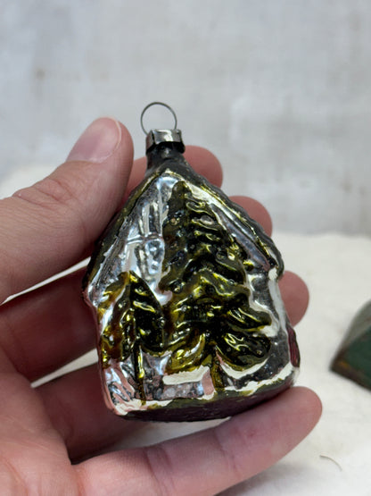 Vintage Christmas Painted House Glass Ornament #1798