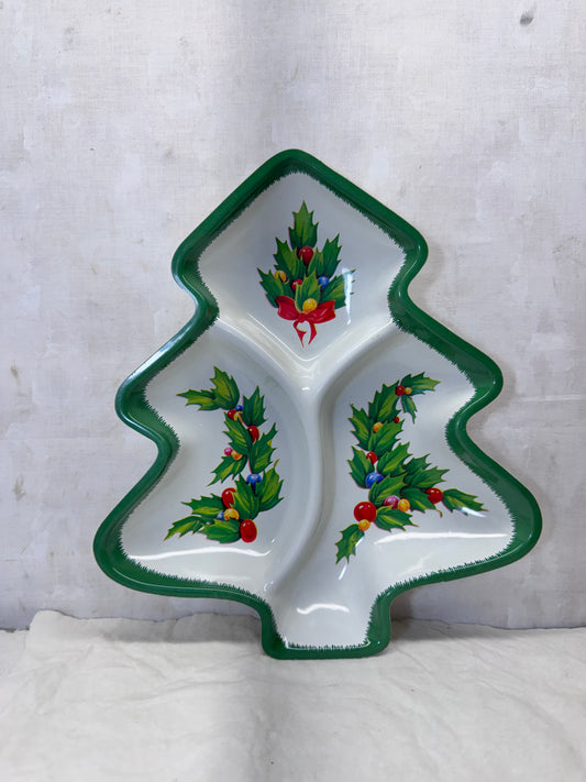 Vintage Plastic Cookie Plate Tray Christmas Tree #2072