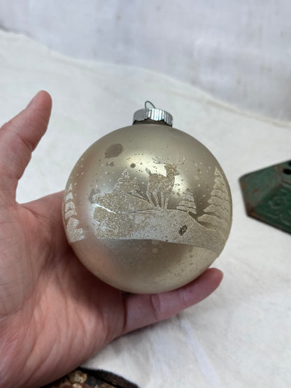 Shiny Brite Glass Deer Trees Stenciled Glass Ornament #2154