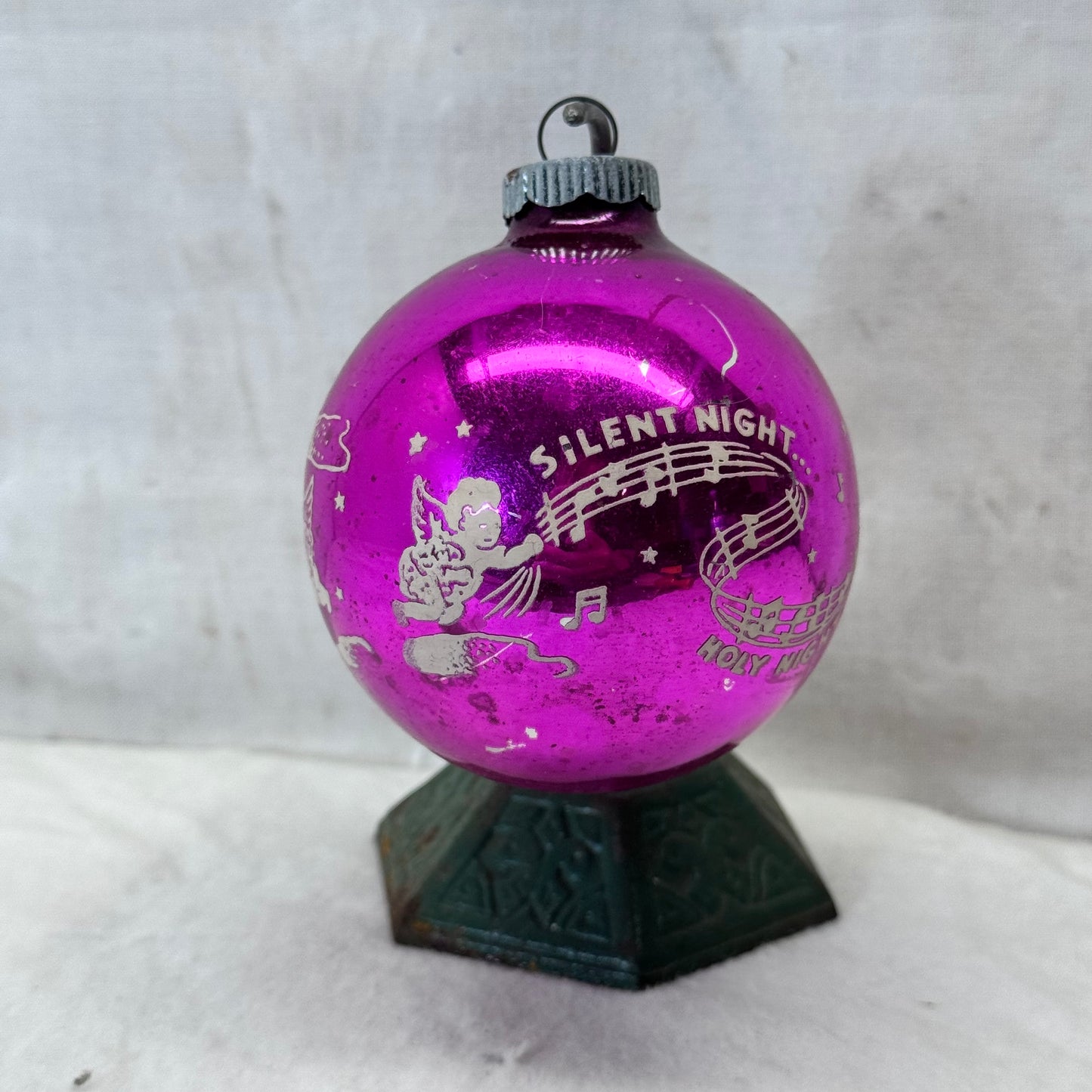 Pink Silent Night Glass Ornament Shiny Brite Vintage #2063