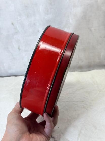 Santa’s Sleigh Christmas Tin Round Empty Vintage #1889