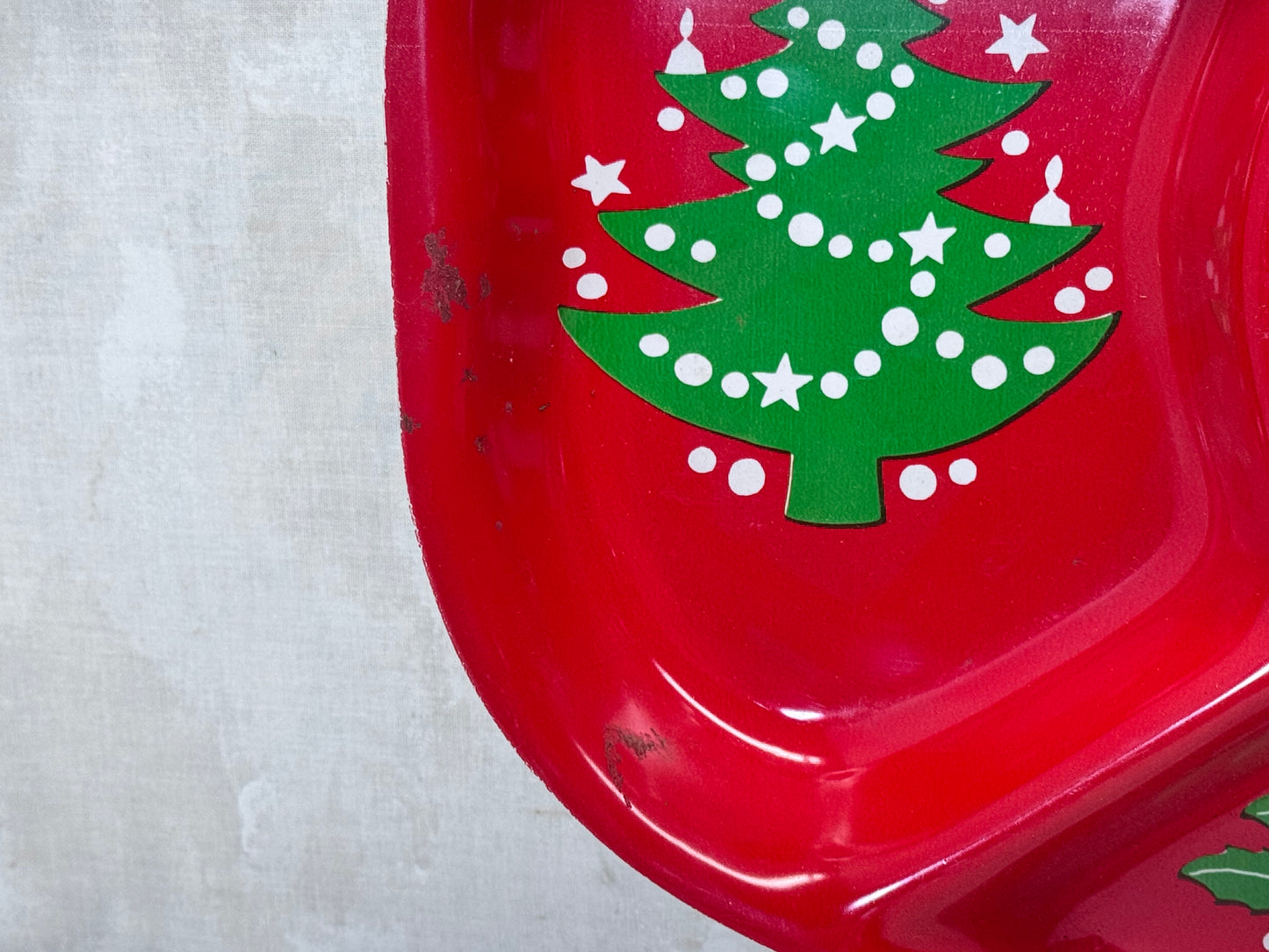 Christmas Hard Plastic Red Serving Tray Vintage #2074