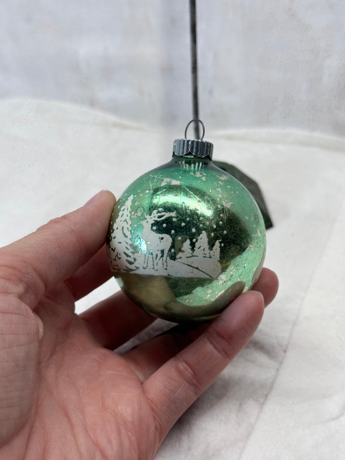 Shiny Brite Glass Deer Stenciled Ornament Vintage #2156