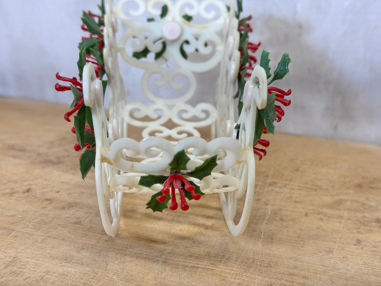 Vintage Celluloid Santa Mistletoe Sleigh #1724