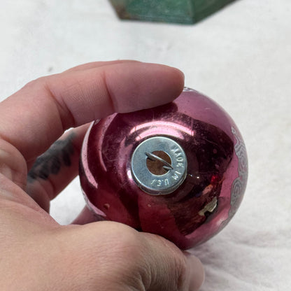 Pink Stenciled Merry Christmas Glass Ornament Vintage #2068