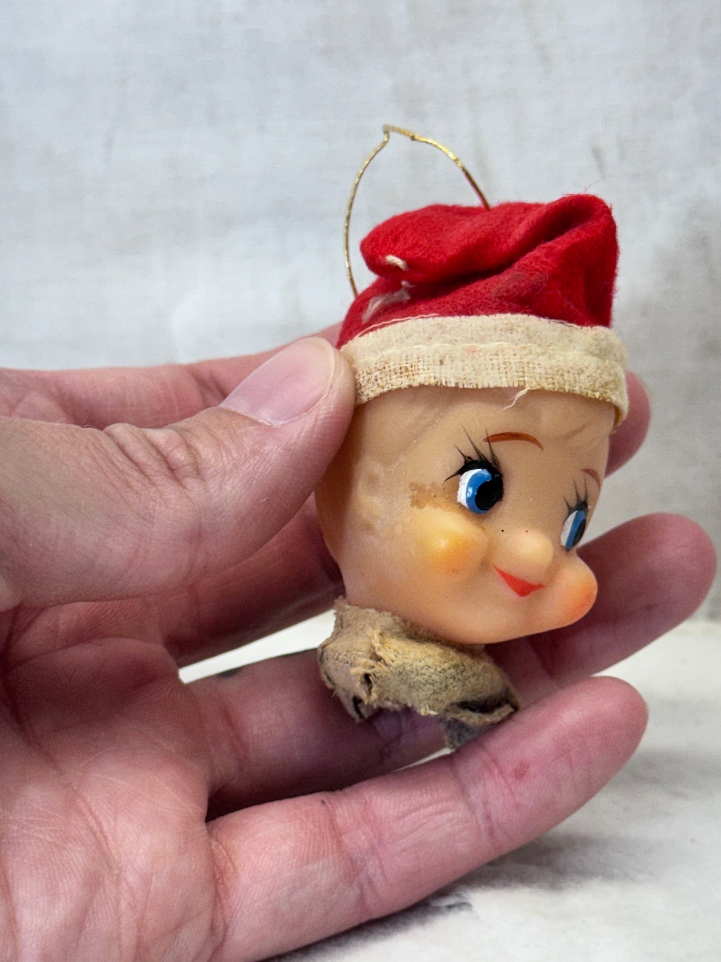 Vintage Felt Pixie Elf Head Ornament #1996
