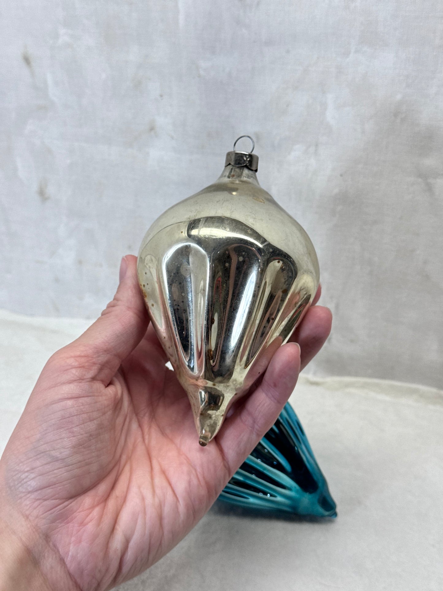 Vintage Glass Tapered Ball Fluted Christmas Ornaments Teardrop #2159