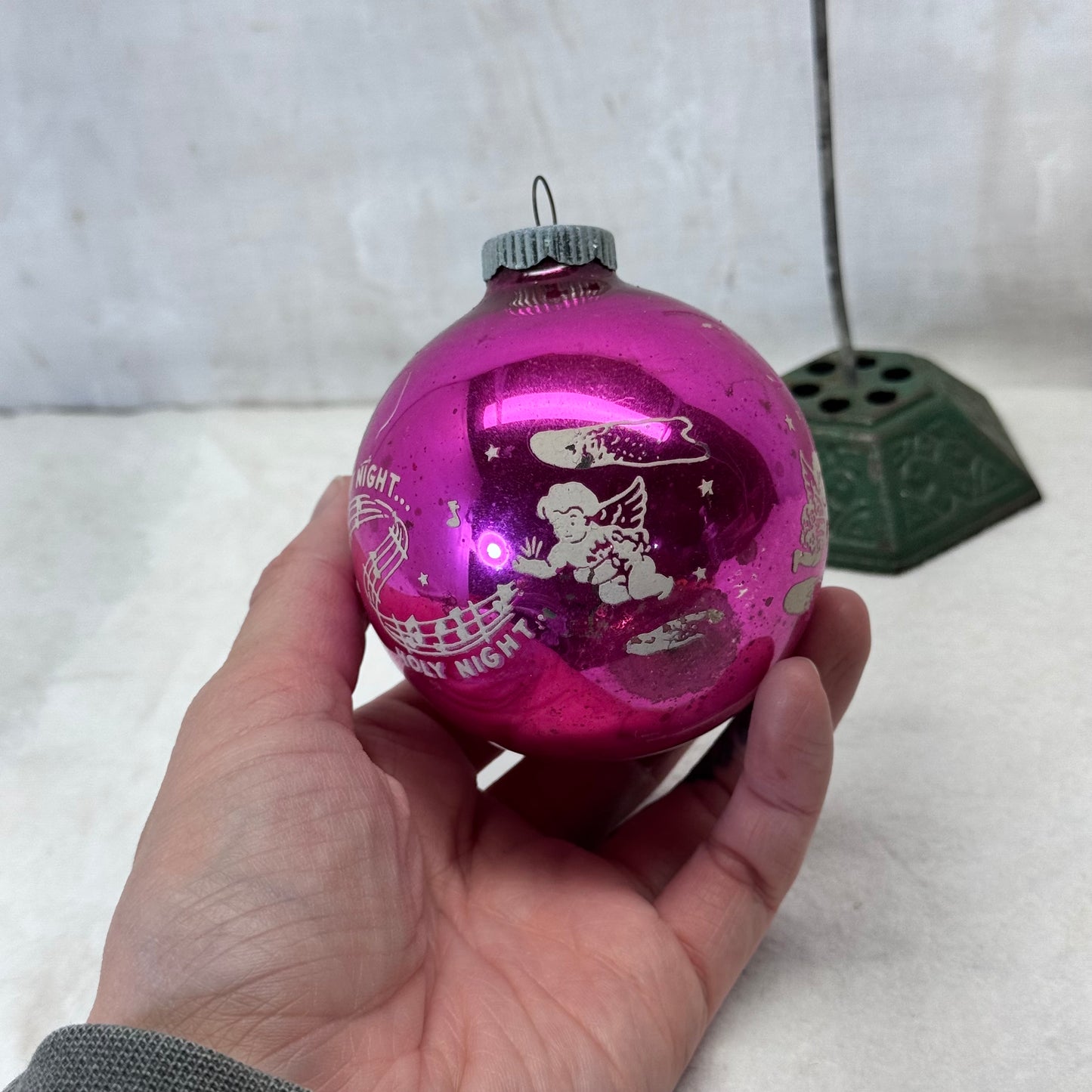 Pink Silent Night Glass Ornament Shiny Brite Vintage #2063