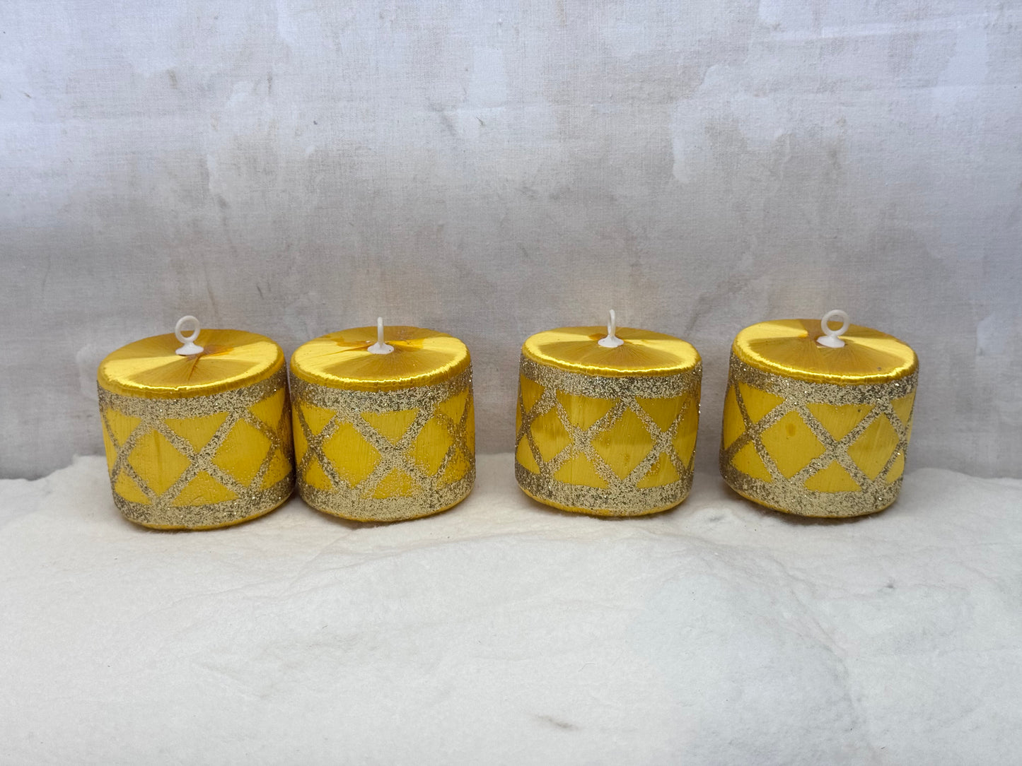 Vintage Christmas Ornaments Gold Drums Satin #1926