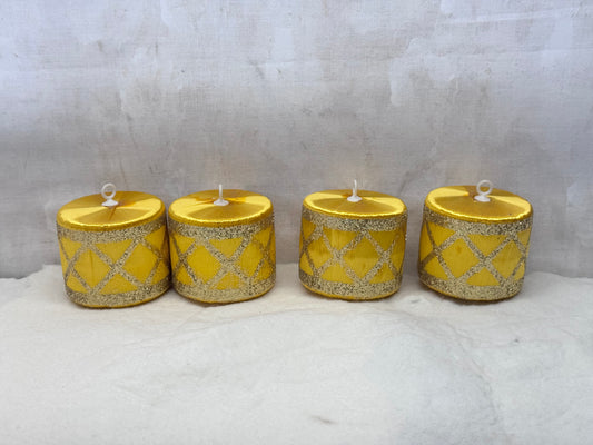 Vintage Christmas Ornaments Gold Drums Satin #1926