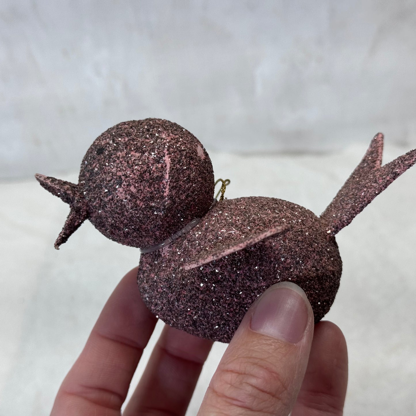Paper Mache Pink Glitter Bird Ornament #2090
