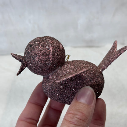 Paper Mache Pink Glitter Bird Ornament #2090