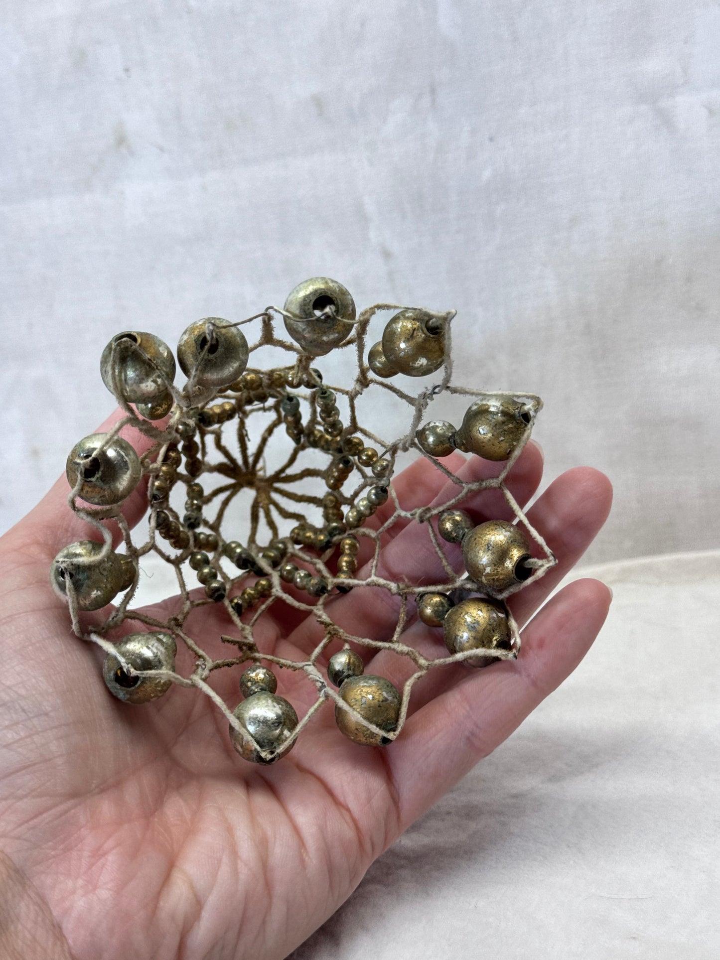 Vintage Handmade Wire Bell Shape Glass Ornament #1978