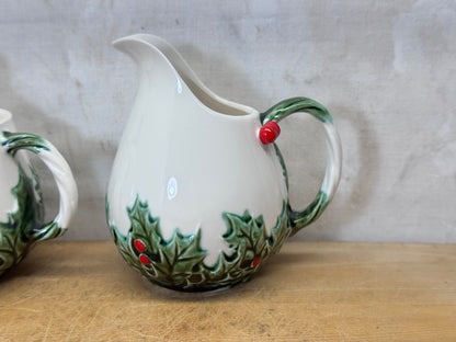 Lefton Japan Mistletoe Sugar & Creamer Set #1731