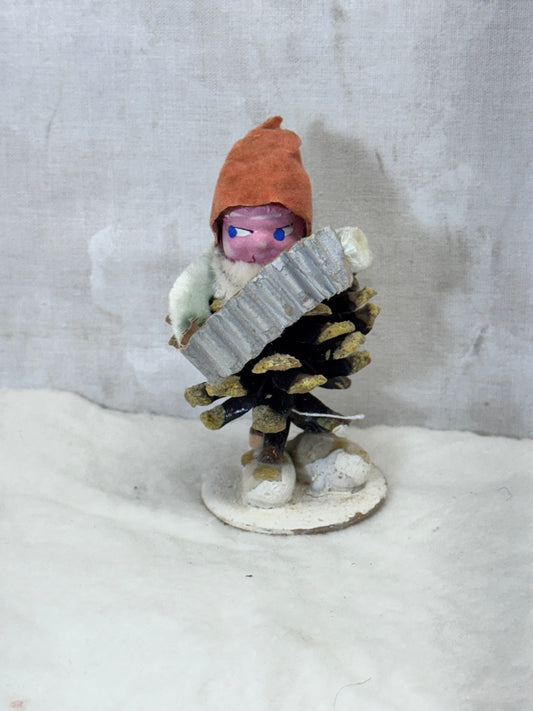Accordion Elf Pixie Gnome Pinecone Christmas Vintage #1879
