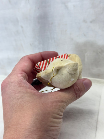 Teddy Bear Present Felted Christmas Ornament Vintage #2005