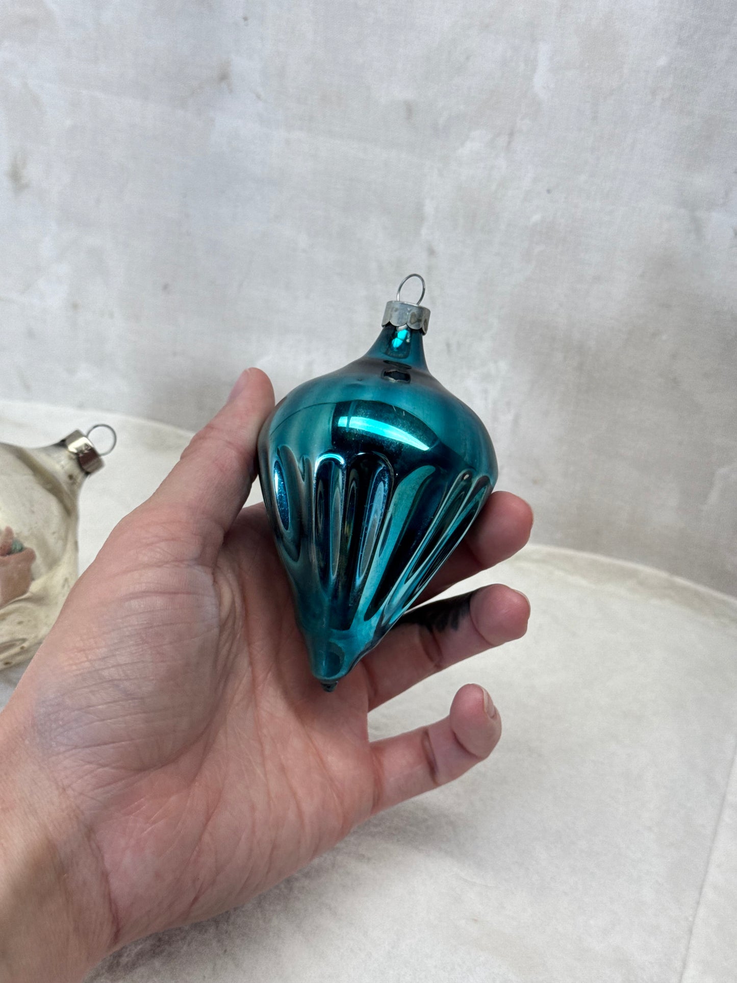 Vintage Glass Tapered Ball Fluted Christmas Ornaments Teardrop #2159