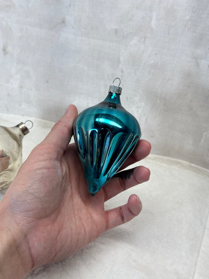 Vintage Glass Tapered Ball Fluted Christmas Ornaments Teardrop #2159