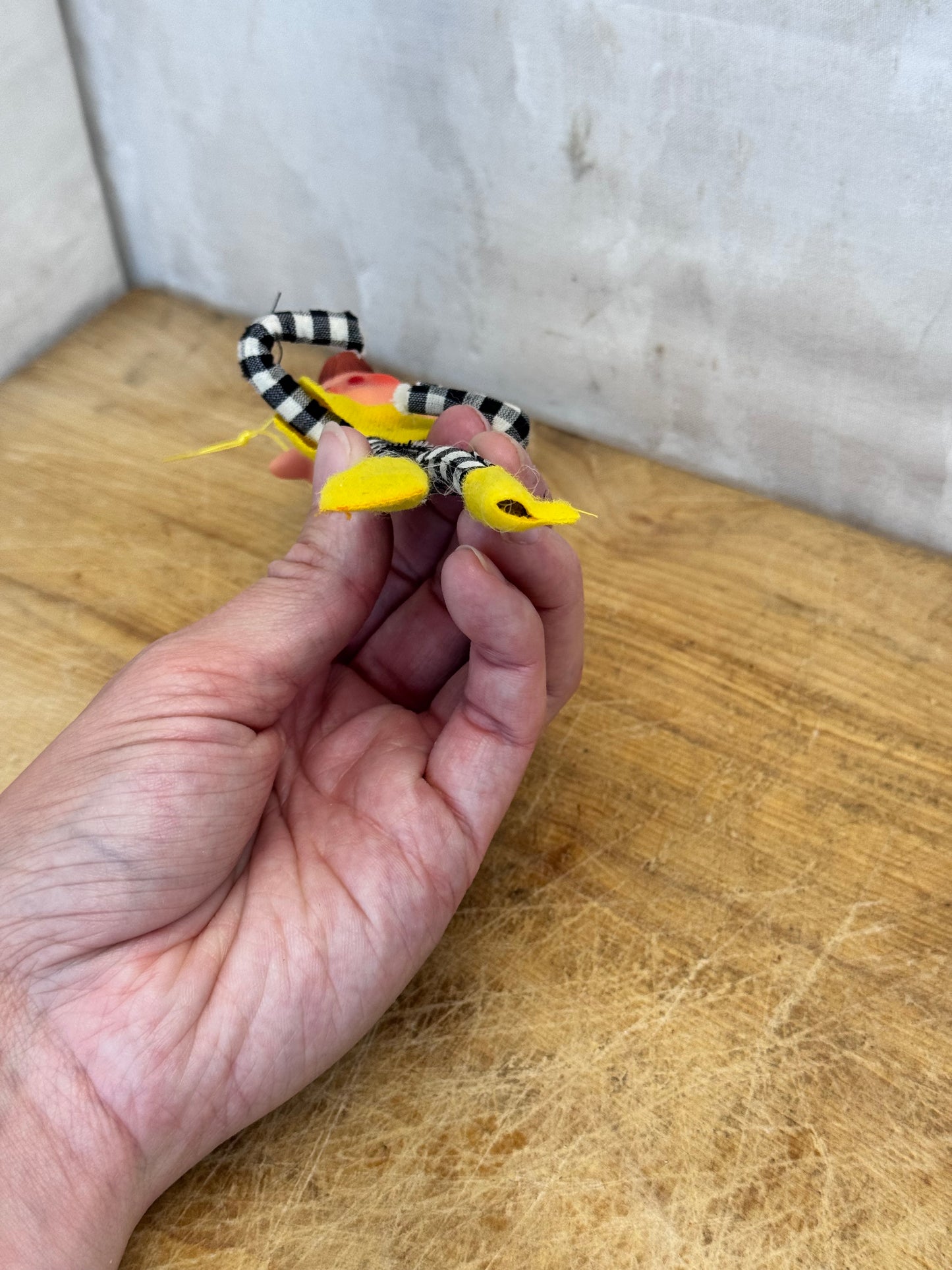 Vintage Christmas Knee Hugger Elf Pixie Black Plaid Japan Ornament #1633