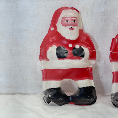 3 Thin Plastic Santa Cut-Out Ornaments Flawed Vintage #2096