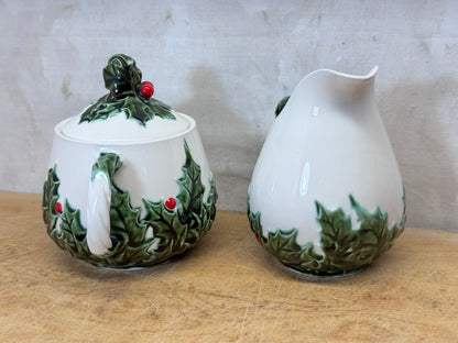 Lefton Japan Mistletoe Sugar & Creamer Set #1731