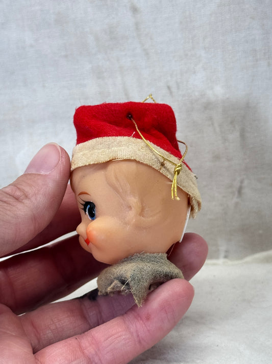 Vintage Felt Pixie Elf Head Ornament #1996