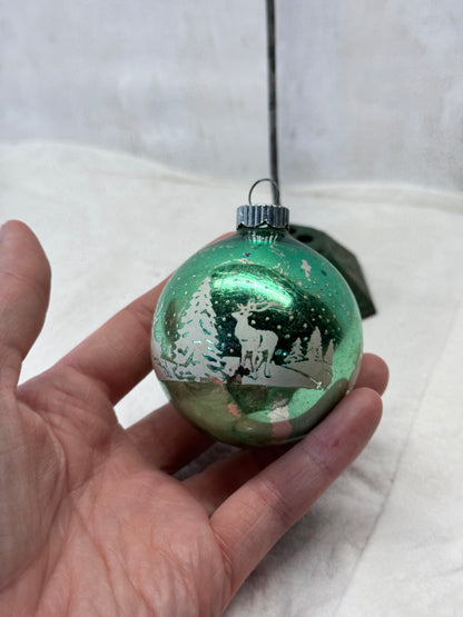 Shiny Brite Glass Deer Stenciled Ornament Vintage #2156