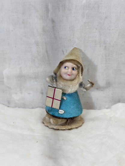 Blue Felt Christmas Elf Japan Vtg #1882