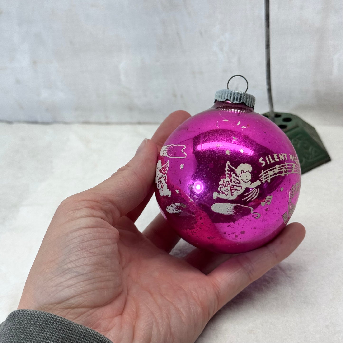 Pink Silent Night Glass Ornament Shiny Brite Vintage #2063