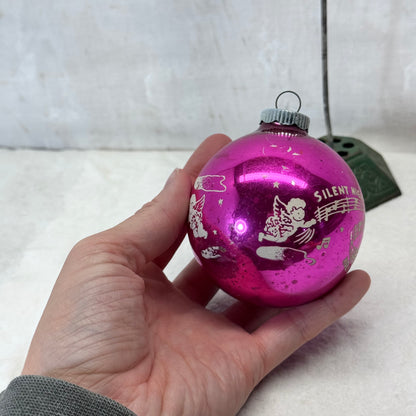 Pink Silent Night Glass Ornament Shiny Brite Vintage #2063