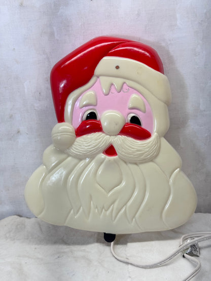 Christmas Light-Up Santa Face Double Sided Blow Mold Vtg #1733
