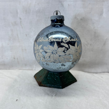 Christmas Cheer Blue Shiny Brite Glass Ornament Vintage #2066