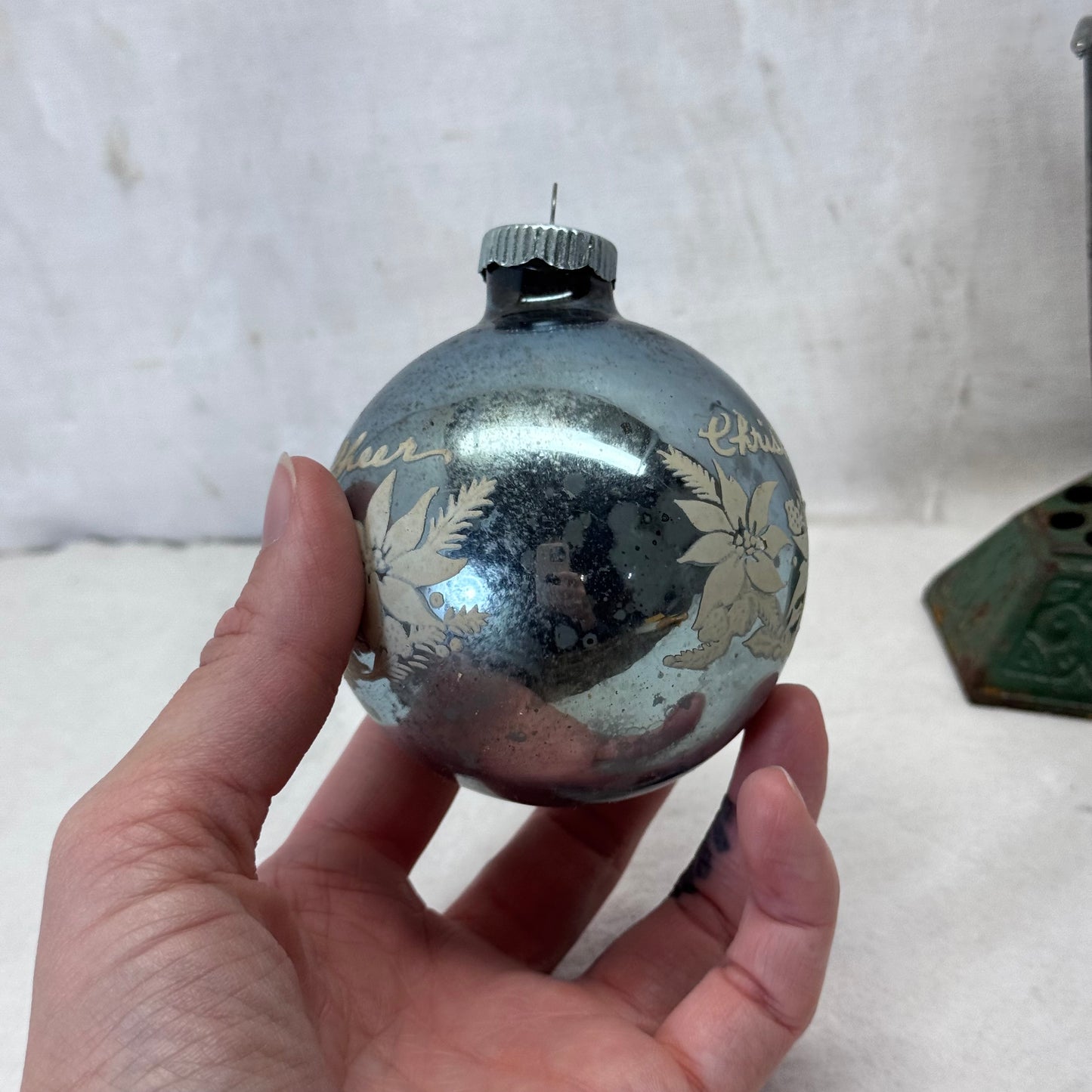 Christmas Cheer Blue Shiny Brite Glass Ornament Vintage #2066