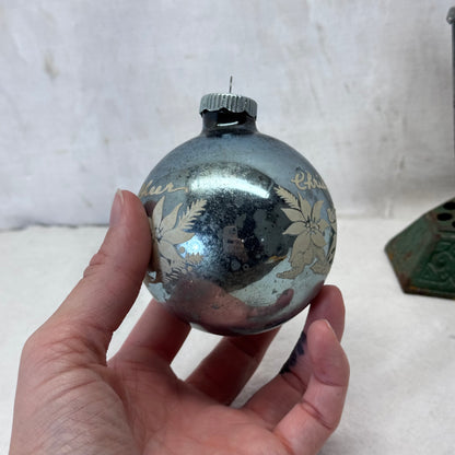 Christmas Cheer Blue Shiny Brite Glass Ornament Vintage #2066