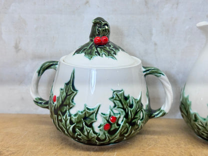 Lefton Japan Mistletoe Sugar & Creamer Set #1731