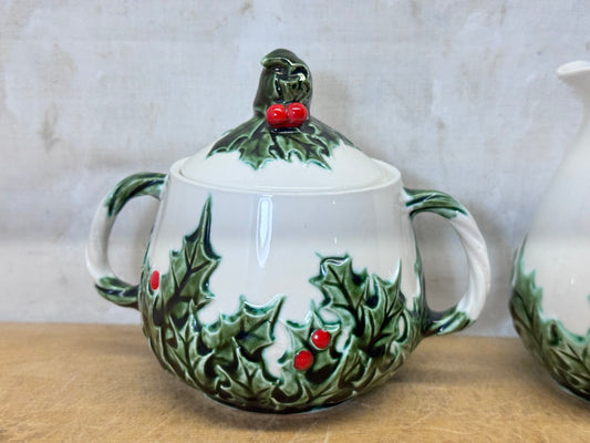 Lefton Japan Mistletoe Sugar & Creamer Set #1731