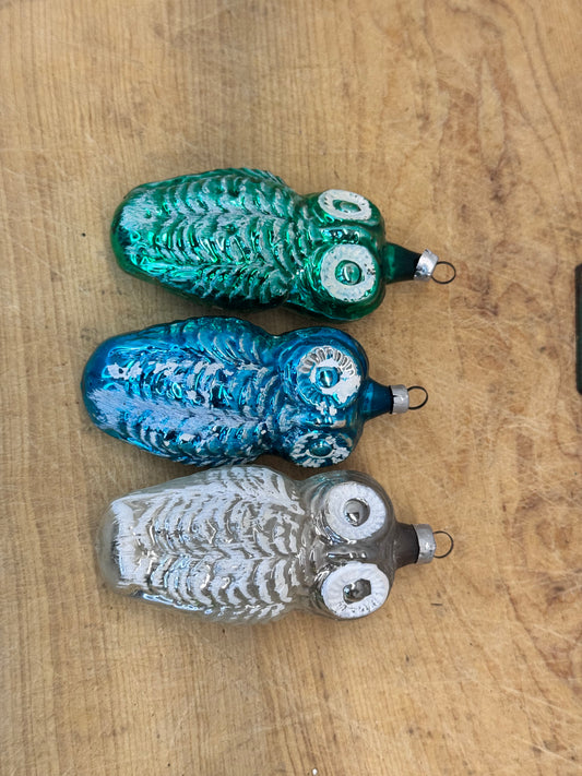 Vintage Christmas Owl Ornaments set of 3 #1623